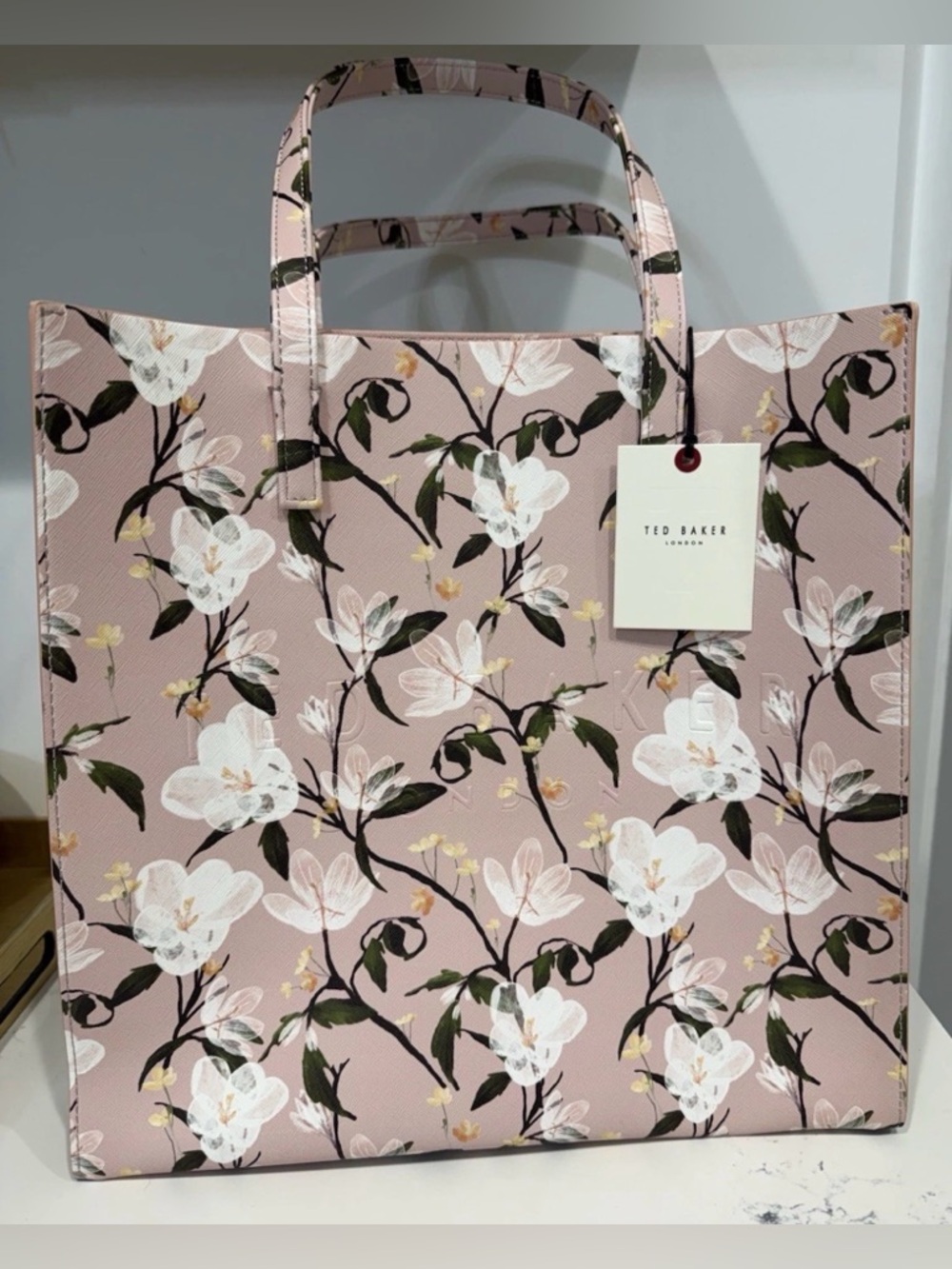 NEW Ted Baker Floral LARGE Print Tote Icon Bag Pink White Green Double Handles